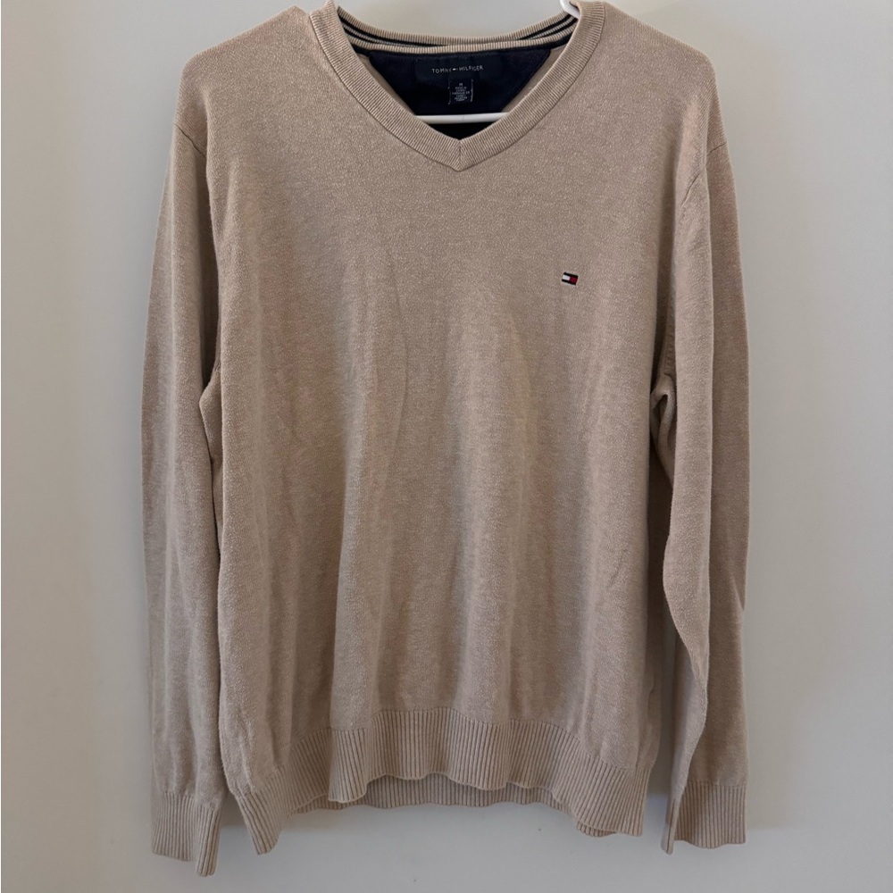 Tommy Hilfiger Beige V-Neck Men's Sweater